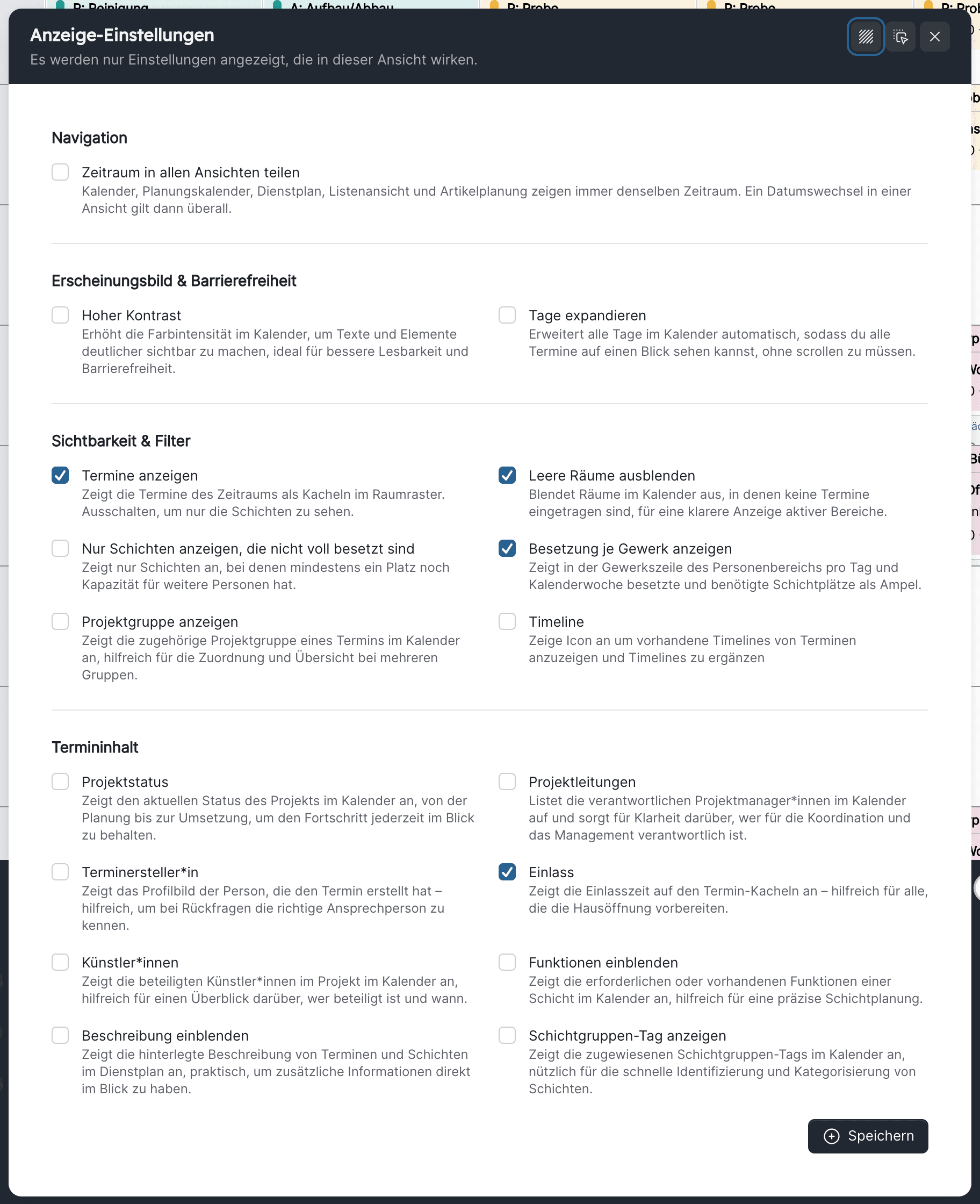Die Anzeige-Einstellungen der Dienstplan-Wochenansicht