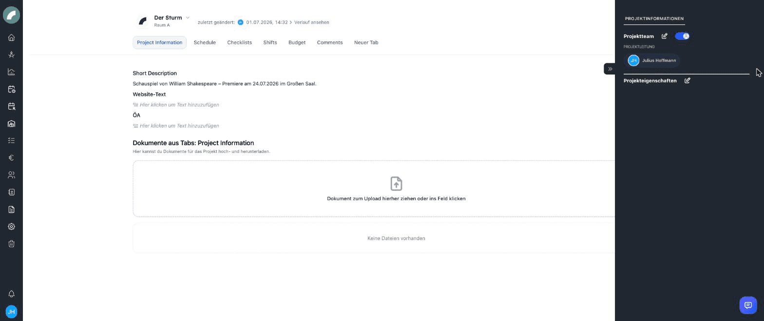 Ein Projekt mit seinen Tabs