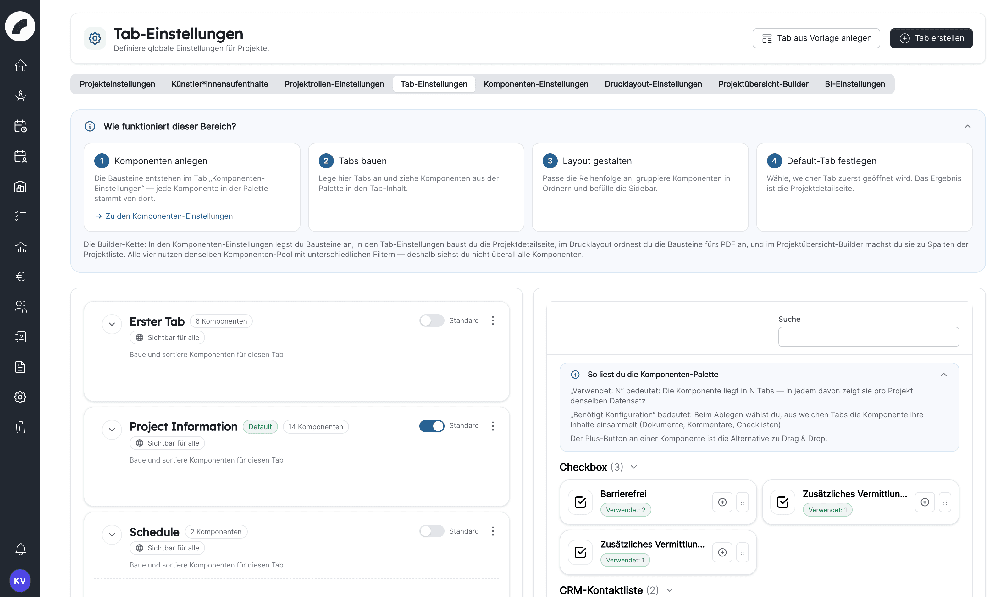 Die Tab-Einstellungen: Tabs und ihre Bausteine per Drag & Drop ordnen