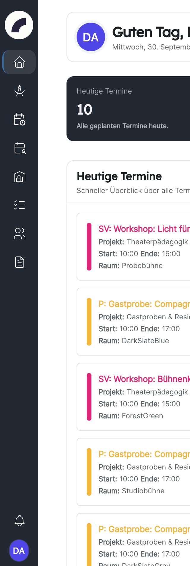 Die eingeklappte Seitenleiste mit den Modulsymbolen